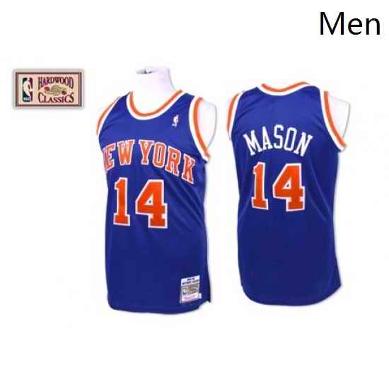 Mens Mitchell and Ness New York Knicks 14 Anthony Mason Authentic Royal Blue Throwback NBA Jersey